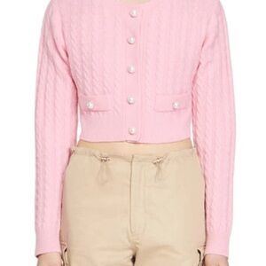 Sandro Pink Cardigan with Pearl Accents